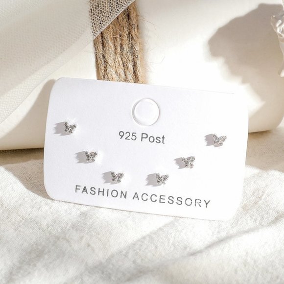 #NEW [3 PAIRS SET] 925 Sterling Silver Diamond Butterfly Earrings - Picture 4 of 5